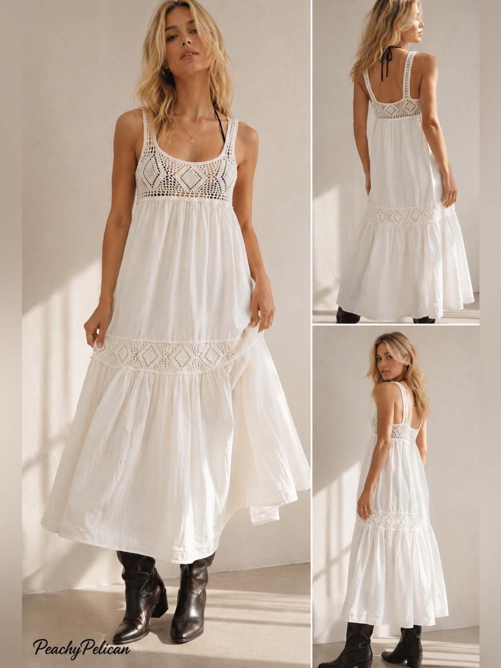 Urban Outfitters Boardwalk Crochet Maxi Dress Size Small Cream Off White New